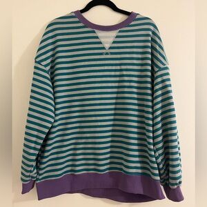 Striped Teal and Gray Sweater/Crew-neck